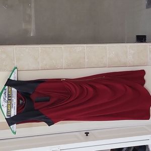 burgendy res dress with faux leather details